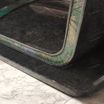 Green Veined Marble Dining Table with High-Gloss Dark Angled Pedestal and Stone Inlay Accents